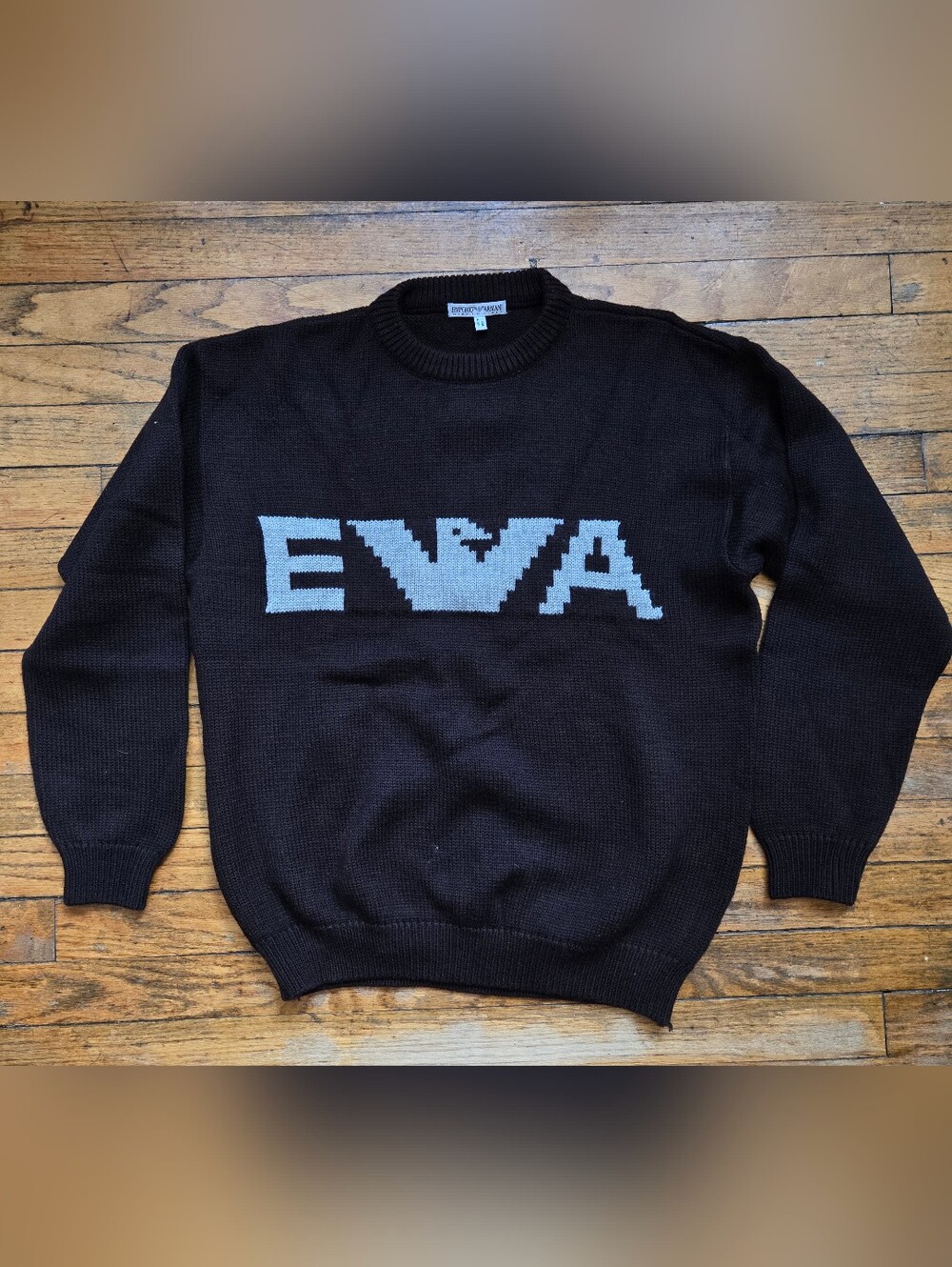 Vtg 80s Emporio Armani XL Chocolate Merino Eagle Sweater